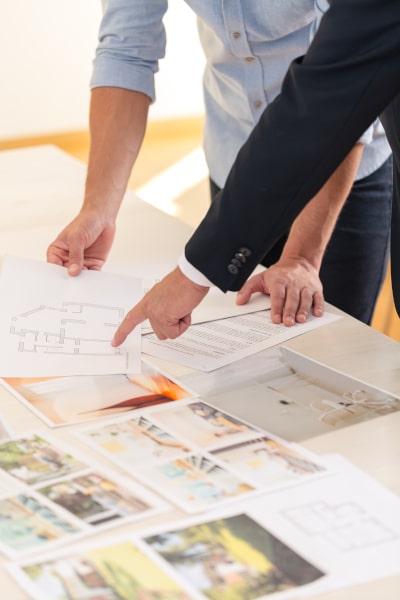 Agent explaining the layout of the commercial sale property