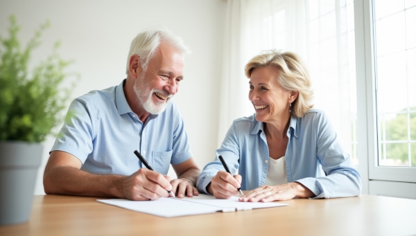Senior woman and man signing Continuing Powers of Attorney document sin Scotland