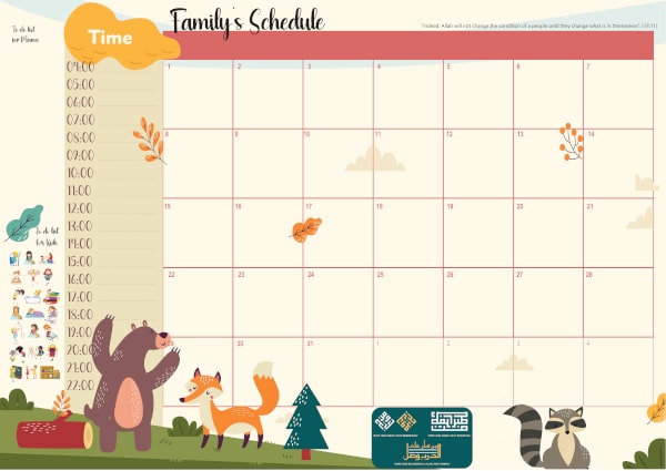 Family calendar marked with a weekly shared care pattern between two homes